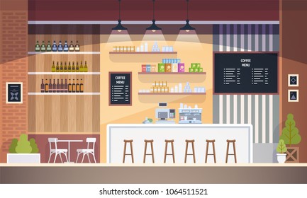 Empty cafe interior. Modern Cafe. Interior Restaurant. Flat design vector illustration 