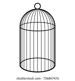 An empty cage for bird  Black   white silhouette cage for canary