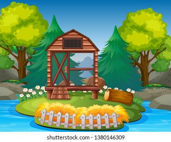 Empty cage in the zoo illustration