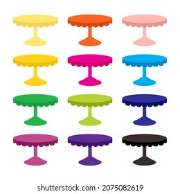 Juego de iconos multicolores de base de pasteles vacíos. Imagen de cliente aislada en fondo blanco