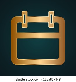 Empty calendar icon vector logo. Gradient gold metal with dark background
