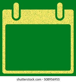 Empty Calendar Leaf grainy textured icon for overlay watermark stamps. Flat symbol with scratched texture. Dotted vector yellow ink rubber seal stamp with grunge design on a green background.