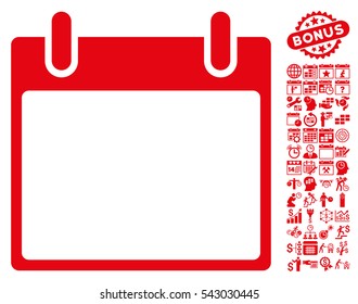 Empty Calendar Leaf icon with bonus calendar and time management pictures. Vector illustration style is flat iconic symbols, red, white background.