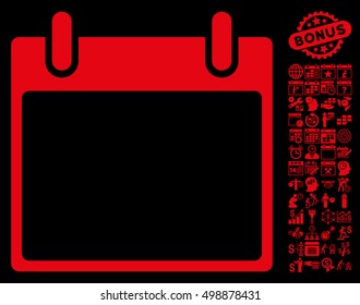 Empty Calendar Leaf pictograph with bonus calendar and time management pictures. Vector illustration style is flat iconic symbols, red, black background.