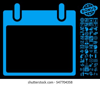 Empty Calendar Leaf pictograph with bonus calendar and time management design elements. Vector illustration style is flat iconic symbols, blue, black background.