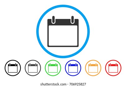 Empty Calendar Leaf vector rounded icon. Image style is a flat gray icon symbol inside a blue circle. Bonus color versions are grey, black, blue, green, red, orange.