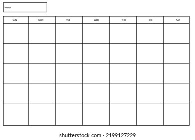 Calendario vacío. Calendario mensual. Planificador diario. Diario organizador. Ilustración vectorial. imagen de stock. 