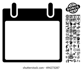 Empty Calendar Page icon with bonus calendar and time management symbols. Vector illustration style is flat iconic symbols, black color, white background.