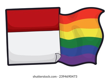 Empty calendar page on rainbow flag and bold outline to celebrate Pride. Template design in cartoon style.