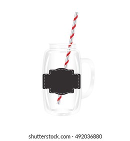 empty can for smoothies with striped straw for cocktails and label the chalk board isolated on white background for your beverage product advertising in cafes and restaurants