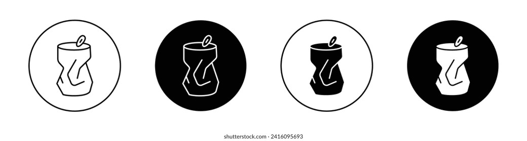 Empty can soda icon. crush beer can vector logo symbol in black filled and outlined style.