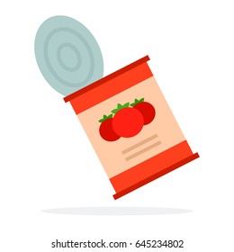 Empty Can Of Tomato Sauce Vector Flat Material Design Isolated On White