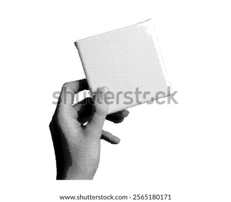 Empty canvas held by hand. Blank, clean paper designed for art, drawing, or painting, with a retro, vintage grayscale style. Vector illustration isolated on white background.