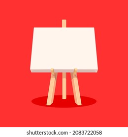 empty canvas on easel stand for painting art flat style isolated icon clip art vector illustration