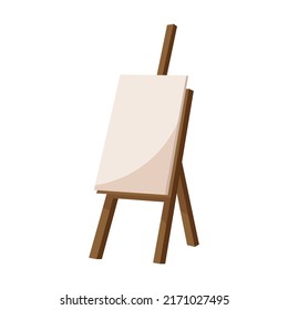 Lienzo vacío sobre el caballete de madera. Asel marrón de madera. Cartel de arte en blanco. Maquen lienzo blanco para pintar.