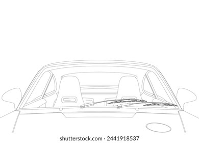 Empty car cabin or interior view from windshield, flat vector illustration. Contour of car interior isolated on a white background. Interior view from the rear seat. Vector illustration