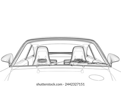 Empty car cabin or interior view from windshield, flat vector illustration. Contour of car interior isolated on a white background. Interior view from the rear seat. Vector illustration