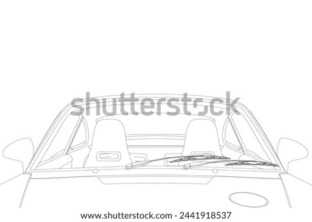 Empty car cabin or interior view from windshield, flat vector illustration. Contour of car interior isolated on a white background. Interior view from the rear seat. Vector illustration