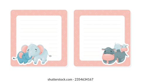 Empty Card with Animal Cub Cuddle with Mom Vector Template