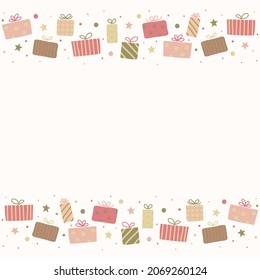 Tarjeta vacía con el concepto de cajas de regalo de Navidad. Vector