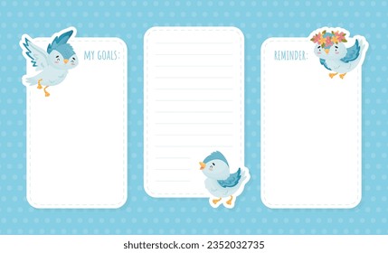 Empty Card with Cute Blue Bird with Wings and Beak Vector Template