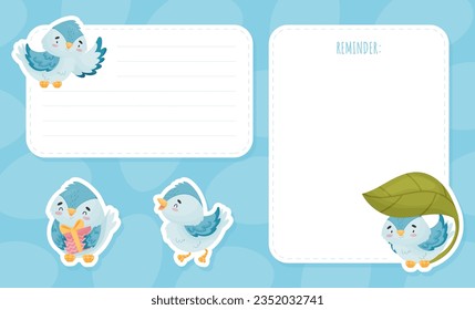 Empty Card with Cute Blue Bird with Wings and Beak Vector Template