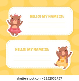 Empty Card with Cute Brown Bear Animal Character Vector Template