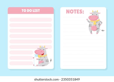 Empty Card with Cute Cow Farm Animal Vector Template