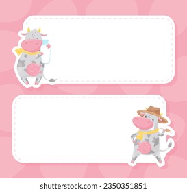 Empty Card with Cute Cow Farm Animal Vector Template