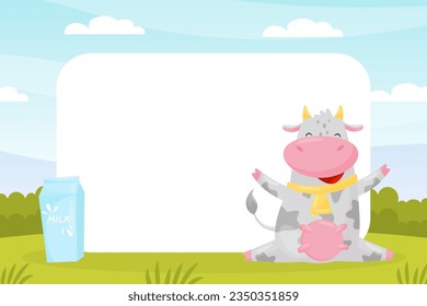 Empty Card with Cute Cow Farm Animal Vector Template