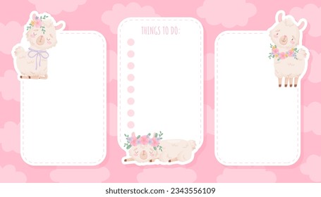 Empty Card with Cute Fluffy Llama or Alpaca Character Vector Template