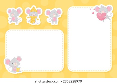 Empty Card with Cute Mouse as Funny Little Animal Vector Template