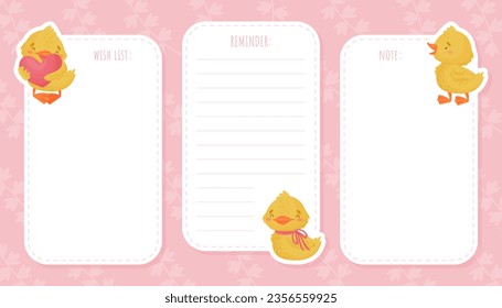 Empty Card Frame with Cute Yellow Duckling Chick Vector Template