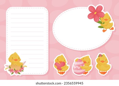 Empty Card Frame with Cute Yellow Duckling Chick Vector Template