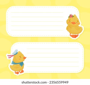 Empty Card Frame with Cute Yellow Duckling Chick Vector Template