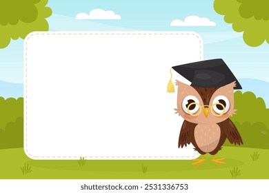 Empty Card with Funny Brown Owl Character with Feather Vector Template