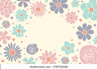 Empty card with hand drawn flowers. Mother’s Day, Women’s Day and Valentine’s Day template. Vector