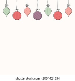 Empty card with hanging Christmas balls. Xmas concept. Vector