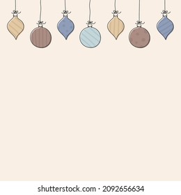 Empty card with hanging Christmas balls. Xmas concept. Vector