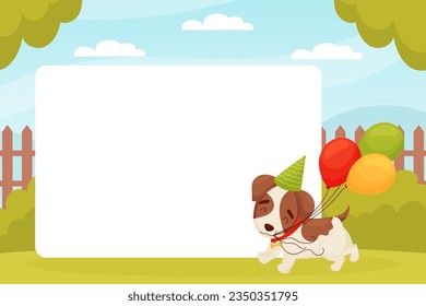 Empty Card with Jack Russell Terrier Puppy Character Vector Template