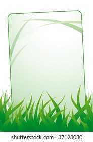 Empty card standing in green grass