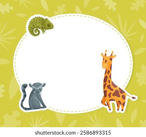 Empty Card with Tropical Animal and Wild African Fauna Vector Template