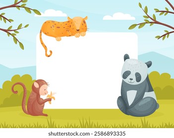 Empty Card with Tropical Animal and Wild African Fauna Vector Template