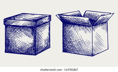 Empty, cardboard box. Doodle style