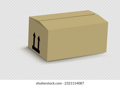 Empty cardboard box isolated on transparent. Realistic cardboard box mockup open. Parcel packaging template for goods, isolated packs for freight shipping. Delivery cargo box. 3d vector illustration