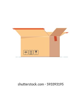 Empty cardboard box on white background, isolated. Vector, illustration