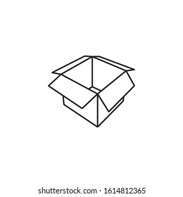 Empty cardboard box outline icon. Emptiness, storage and packaging vector symbol.