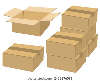 Cajas de cartón vacías, cajas de cartón cerradas y cajas de cartón apiladas.