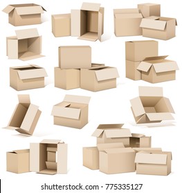 empty cardboard boxes on a white background