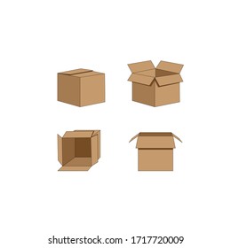 Empty cardboard boxes in open, closed and side forms.